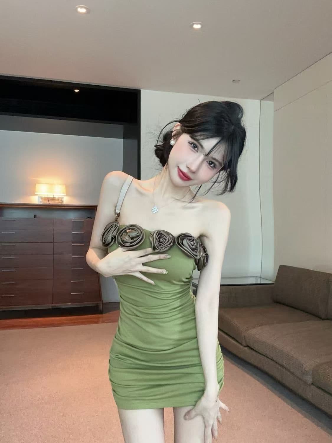 3 차원 꽃 순수한 욕망 바람 섹시함 드레스 오프숄더 고급 디자인 센스 몸매 가꾸기 슬림해 보이는 만나는 조끼 미니 스커트 상세 이미지 18