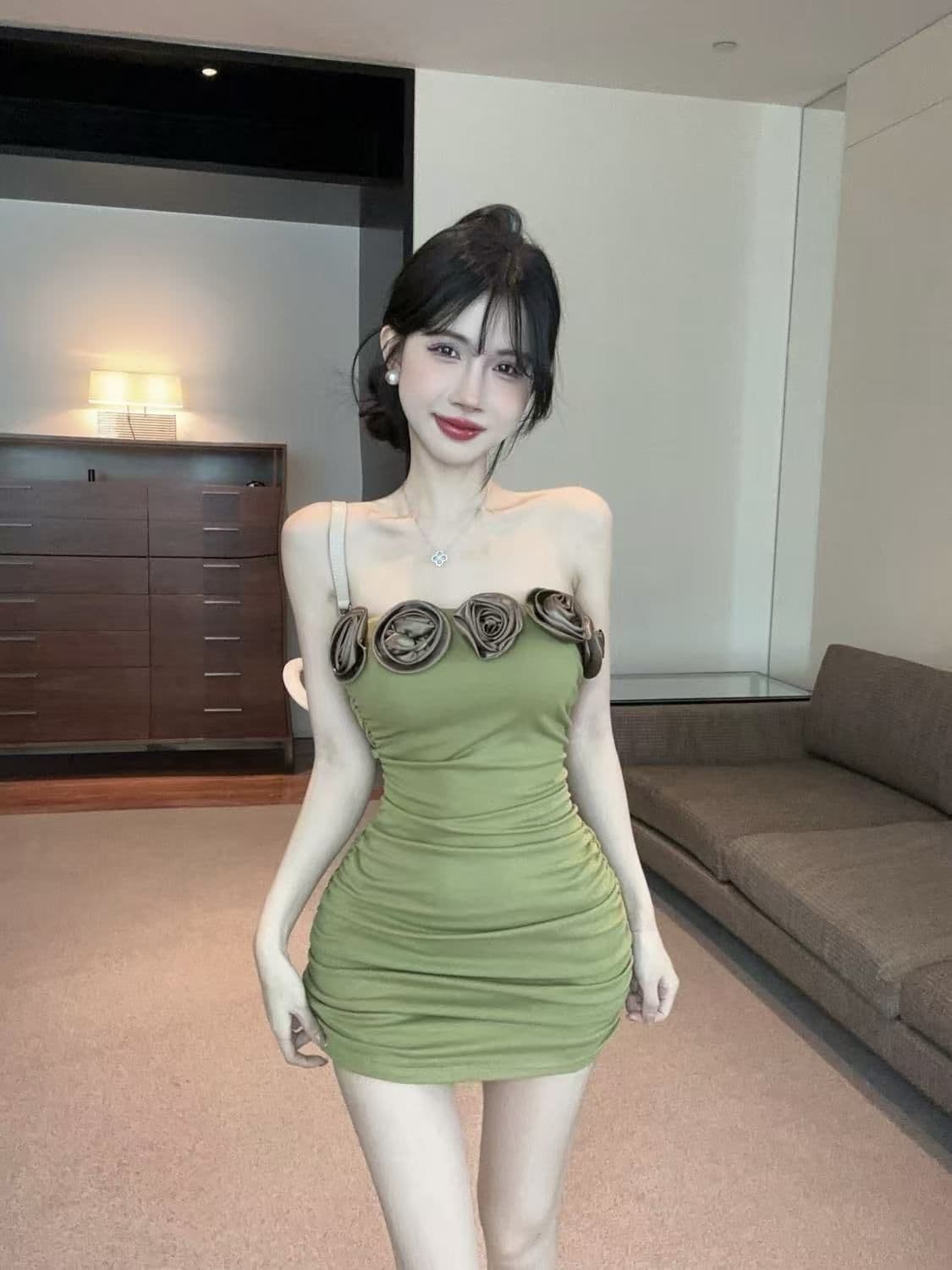 3 차원 꽃 순수한 욕망 바람 섹시함 드레스 오프숄더 고급 디자인 센스 몸매 가꾸기 슬림해 보이는 만나는 조끼 미니 스커트 상세 이미지 20