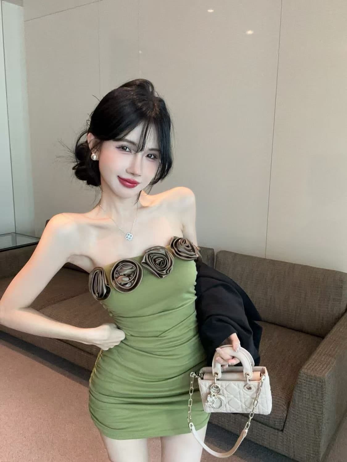 3 차원 꽃 순수한 욕망 바람 섹시함 드레스 오프숄더 고급 디자인 센스 몸매 가꾸기 슬림해 보이는 만나는 조끼 미니 스커트 상세 이미지 22