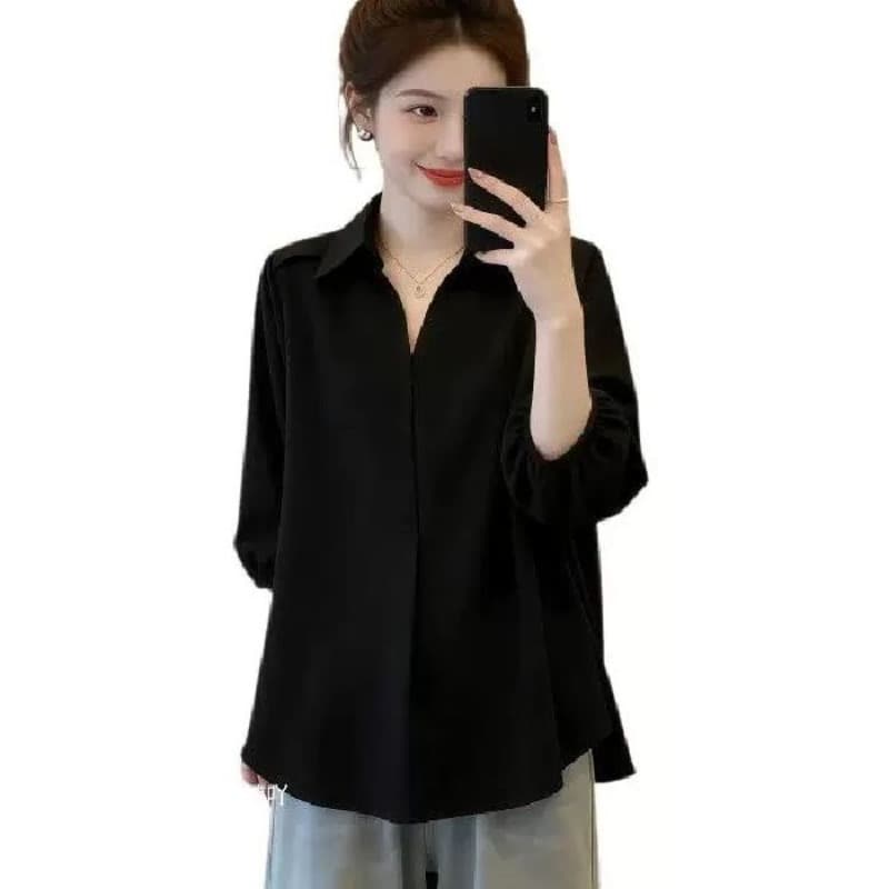 빅 사이즈 여름 검정색 폴로 칼라 7부 소매 여성 셔츠 2026 새로운 지방 mm 슬림해 보이는 루즈핏 패션 외국 가스 맨위 이미지 5