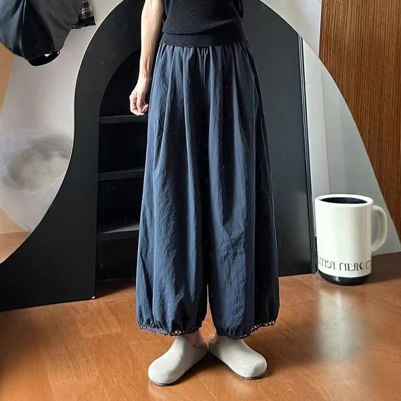 일본식 랜턴 와이드 레깅스 바지 2026 년 여름 얇은 스타일 해군 바지 슬림해 보이는 작은 키 꽃밭 9부 바지 이미지 3