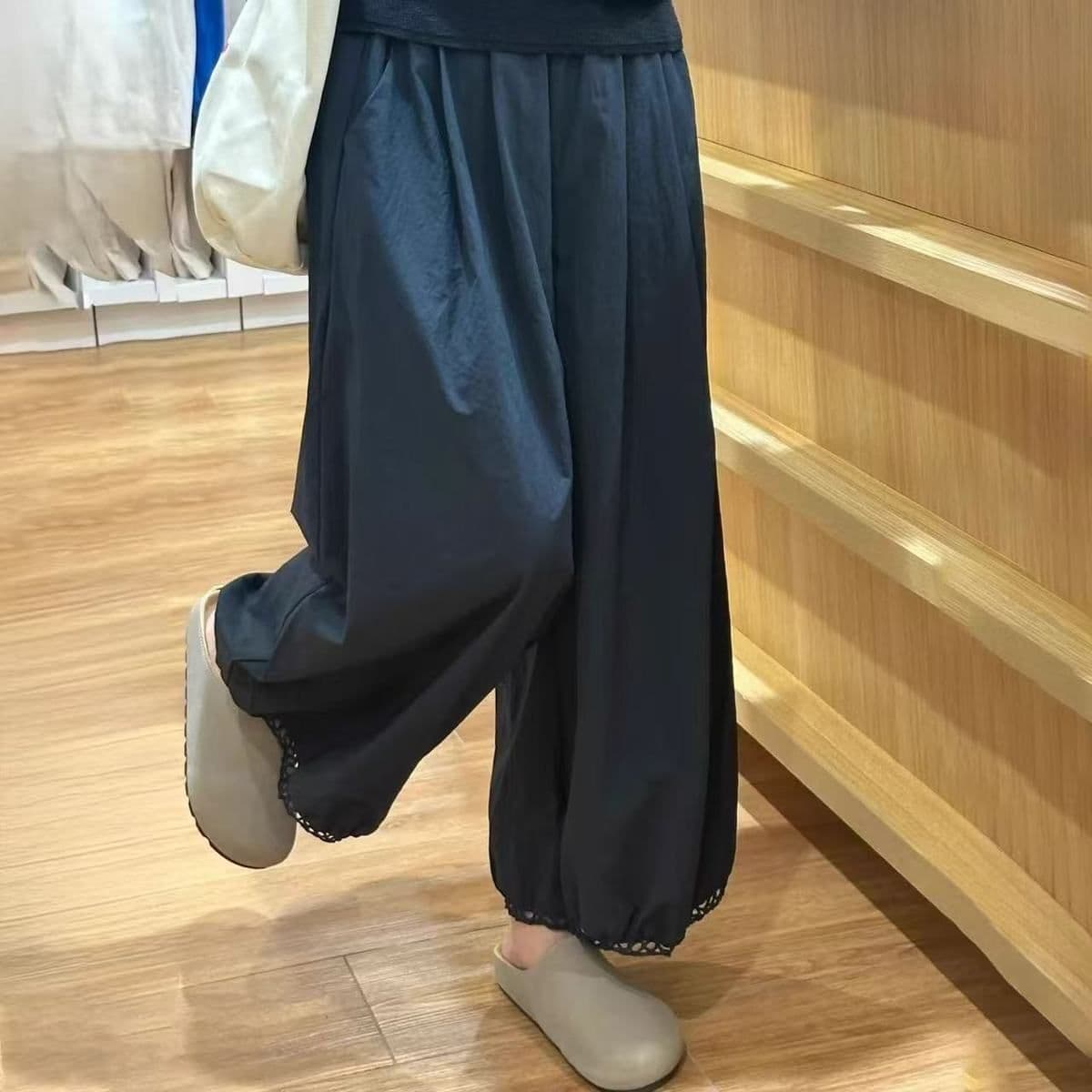 일본식 랜턴 와이드 레깅스 바지 2026 년 여름 얇은 스타일 해군 바지 슬림해 보이는 작은 키 꽃밭 9부 바지 상세 이미지 19