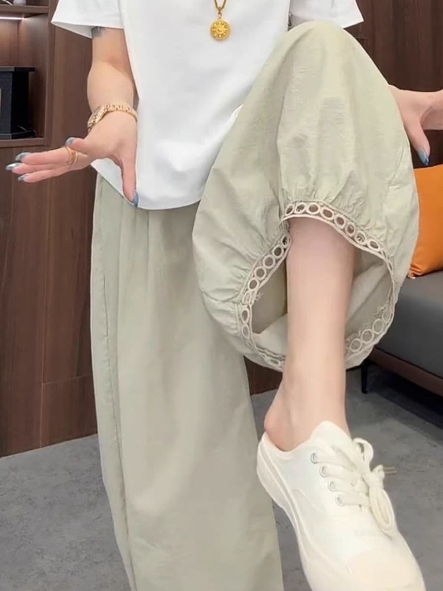 일본식 랜턴 와이드 레깅스 바지 2026 년 여름 얇은 스타일 해군 바지 슬림해 보이는 작은 키 꽃밭 9부 바지 상세 이미지 28