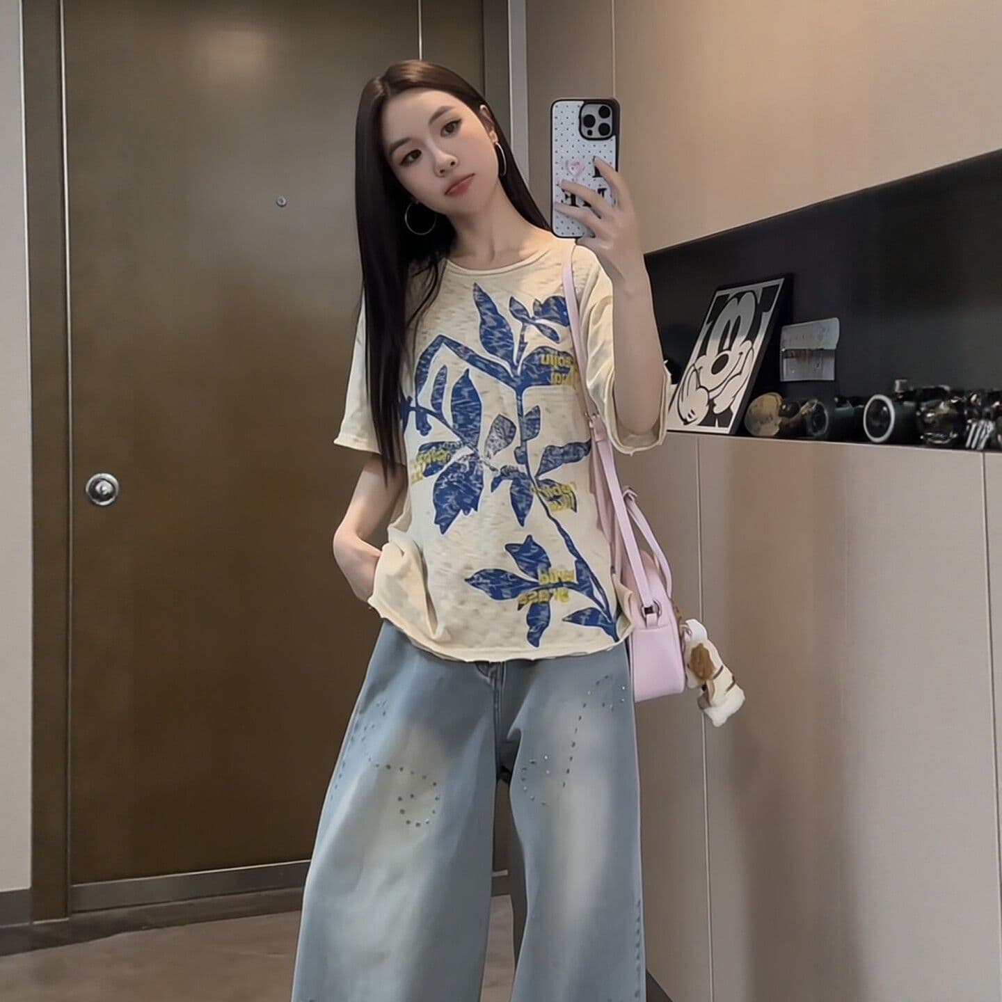 아메리칸 레트로 반팔 티셔츠 여성 2026 여름 참기름 리프 프린트 반소매 tee 루즈핏 느긋한 바람 얇은 스타일 맨위 상세 이미지 5