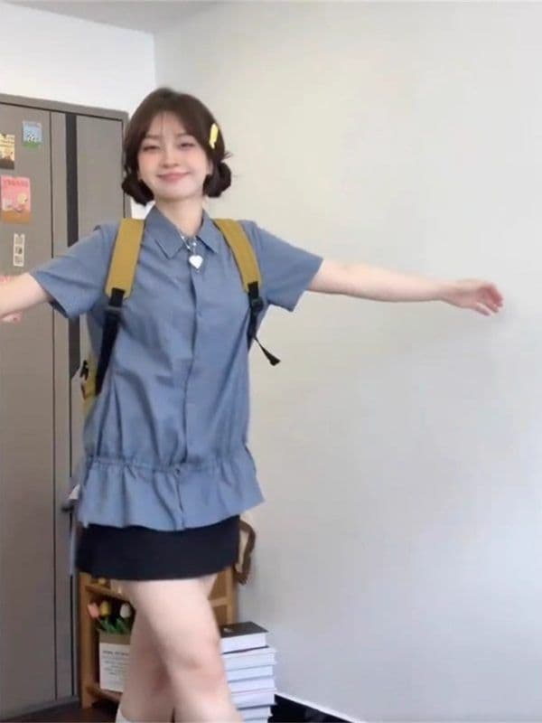 원본 체크무늬 원단 디자인 펌프 로프 밑단 허리 수축 맨위 블루 체크무늬 빅 사이즈 슬림해 보이는 레이스 셔츠 상세 이미지 8