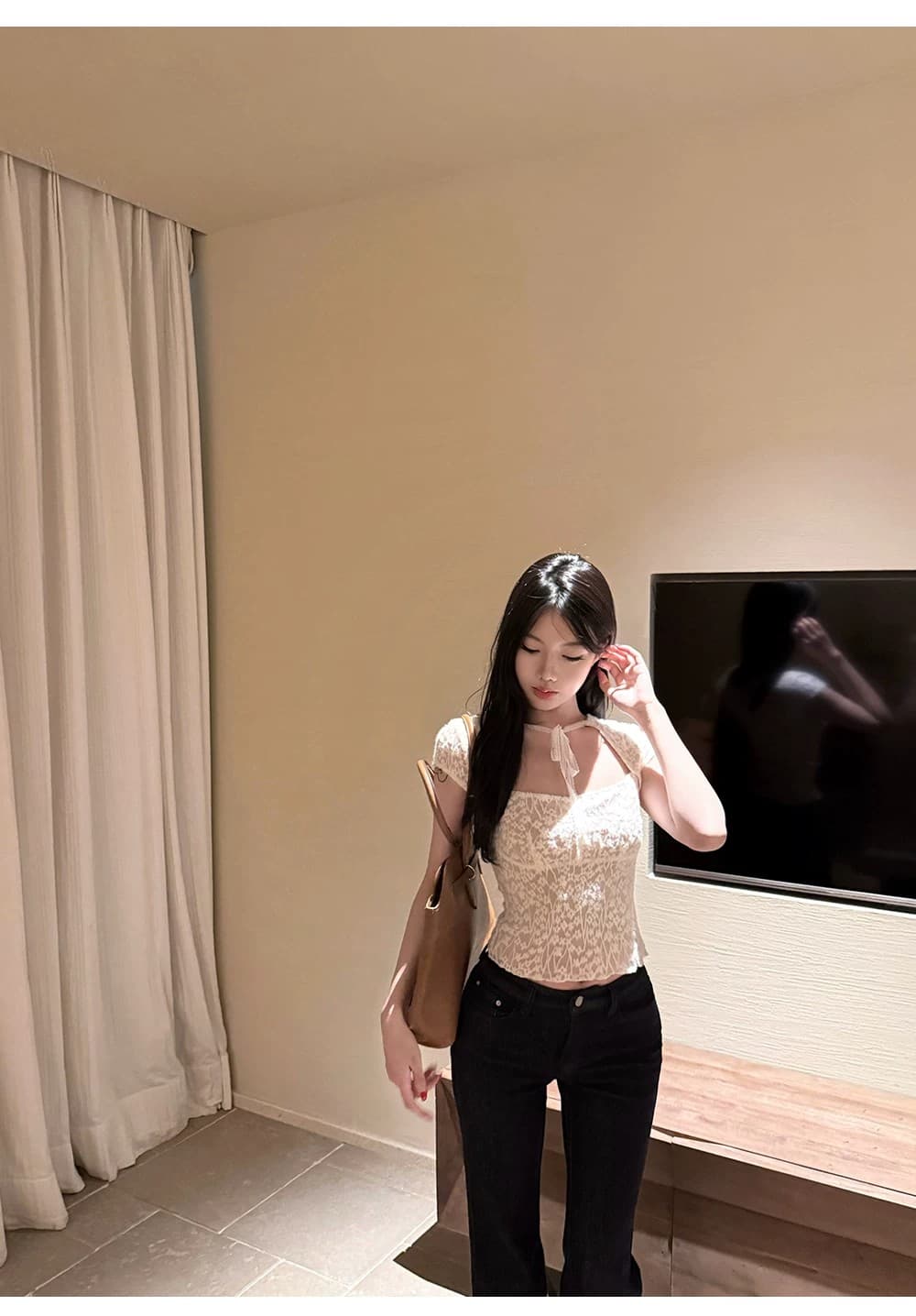 있음 안감 디자인 센스 무거운 작업 레이스 작은 셔츠 여성 여름 품격 슬림해 보이는 반팔 맨위 상세 이미지 28