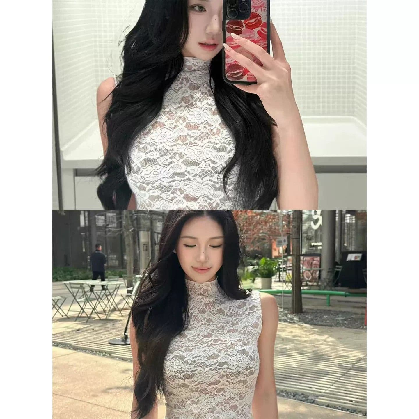 달콤한 핫걸 레이스 반하이넥 민소매 조끼 여성 인사이드 가져 가라. 여름 디자인 센스 몸매 가꾸기 슬림해 보이는 품격 한 첨부 된 의류 상세 이미지 5