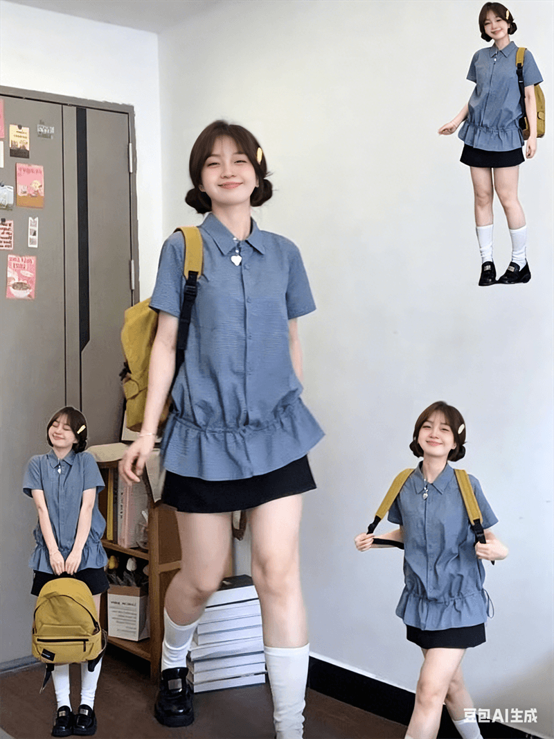 펌프 로프 밑단 허리 수축 맨위 블루 체크무늬 빅 사이즈 슬림해 보이는 레이스 셔츠 상세 이미지 2