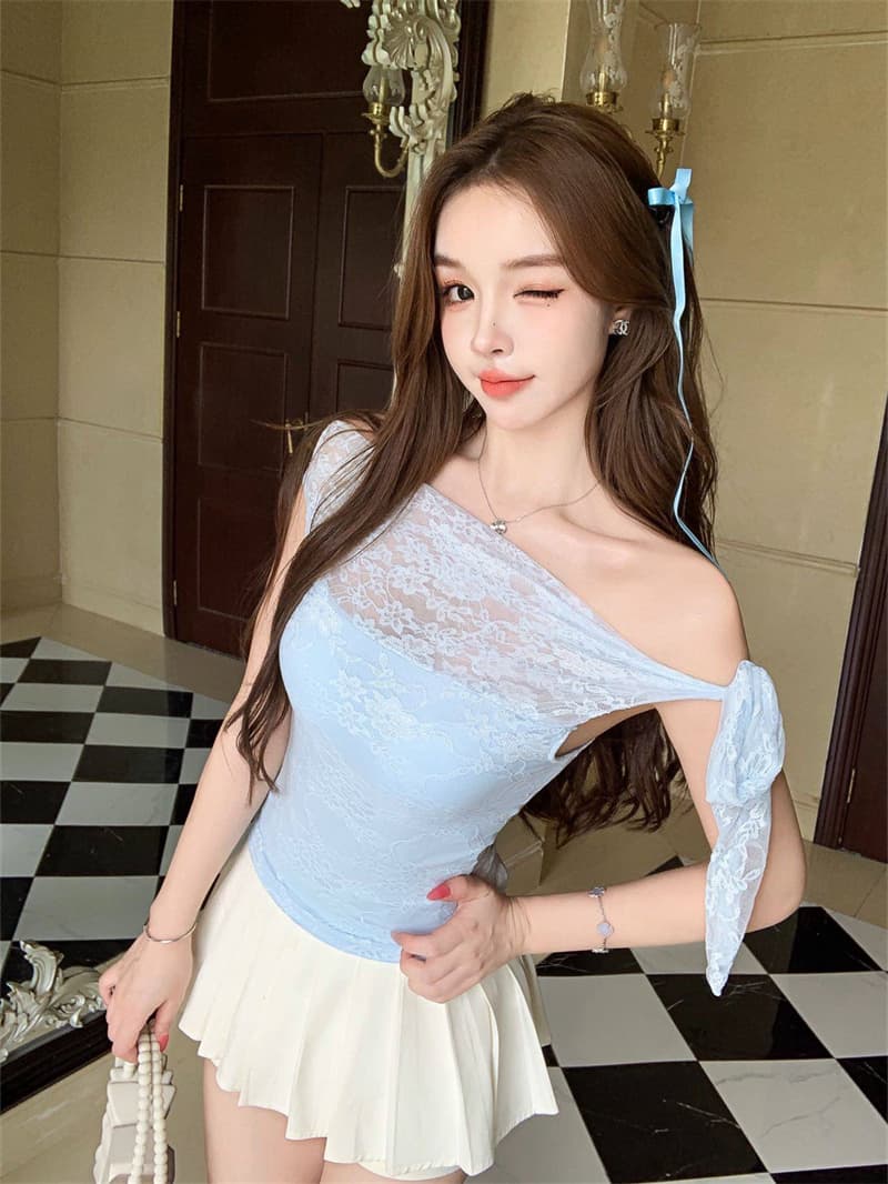 사람들 면 260 그램 덕 당겨서 순수한 욕망 바람 레이스 조각 민소매 튜브탑 조끼 작은 셔츠 이미지 4