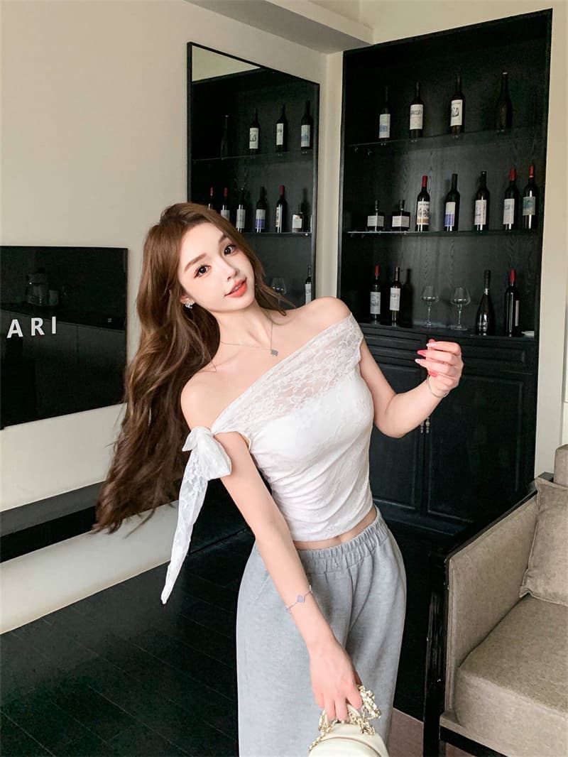 사람들 면 260 그램 덕 당겨서 순수한 욕망 바람 레이스 조각 민소매 튜브탑 조끼 작은 셔츠 상세 이미지 10