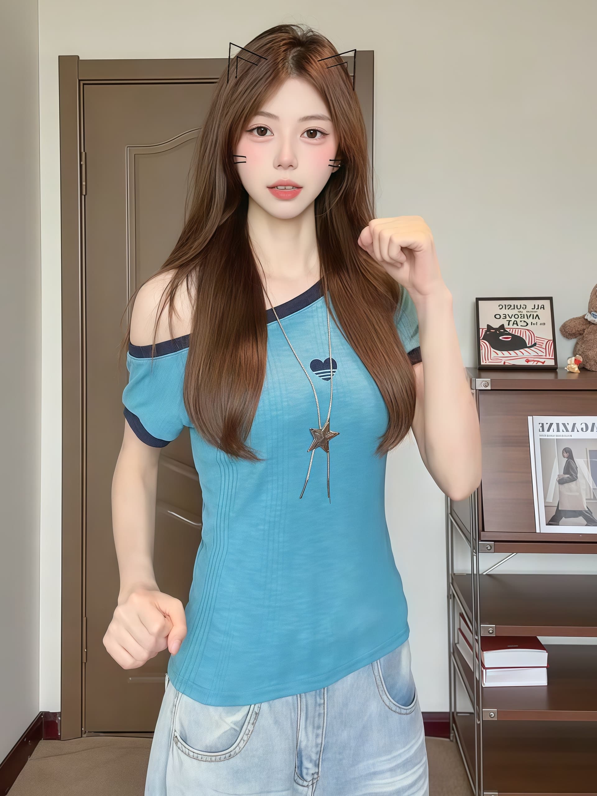 핫걸 바람 비스듬한 어깨 반팔 티셔츠 여성 여름 배색 패치워크 오프숄더 맨위 상세 이미지 3