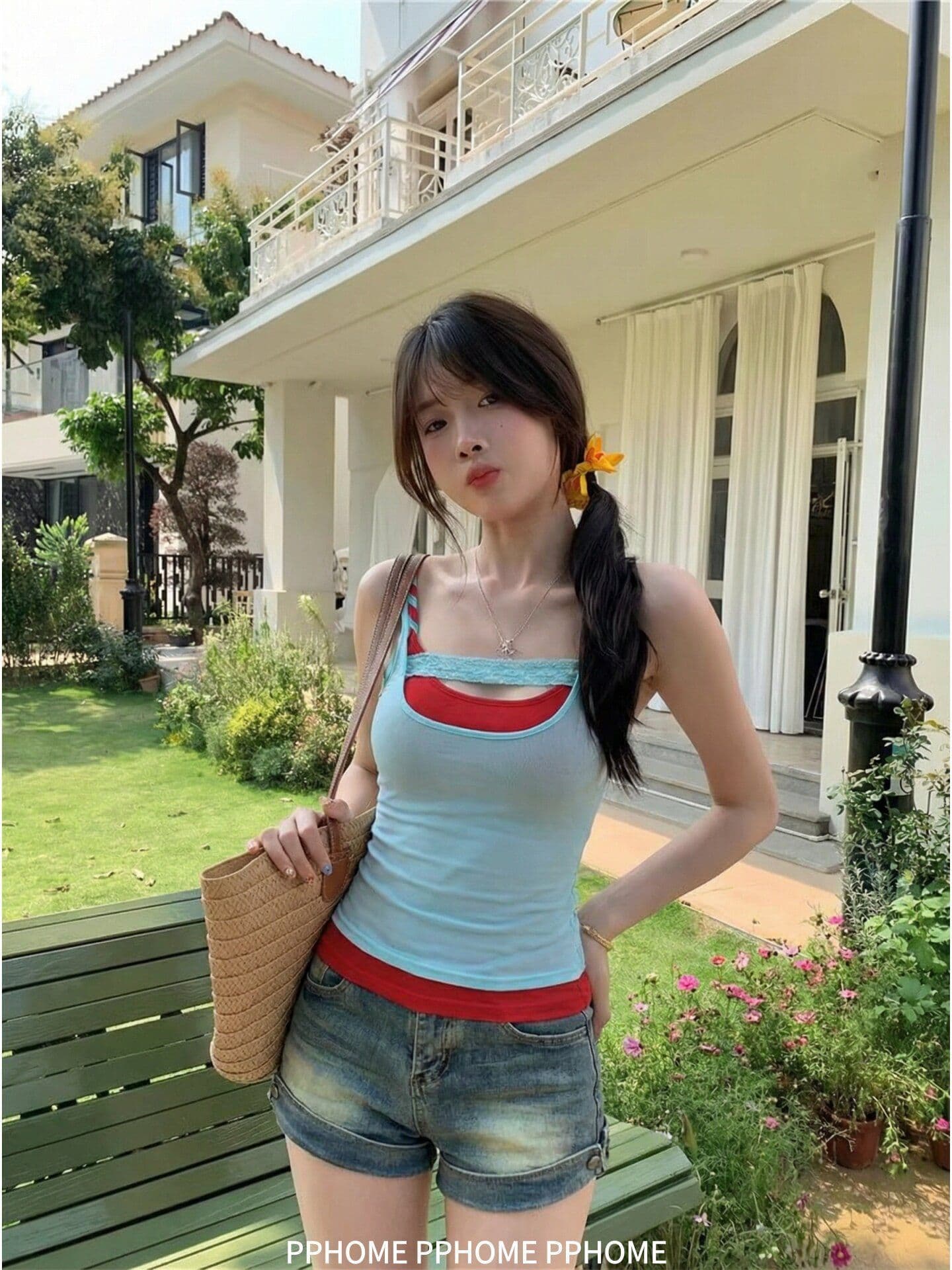 260 그램 사람들 면 망사 핫걸 배색 패치워크 캐미솔 여름 스택 착용 슬림해 보이는 민소매 맨위 상세 이미지 7