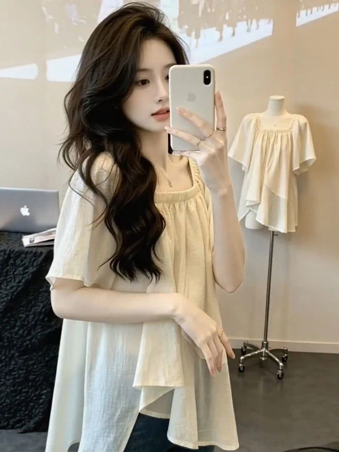 프랑스식 순수한 욕망 바람 광장 칼라 시폰 셔츠 여성 여름 불규칙 프릴 매우 요정 ~ 중 맨위 표지 배 인형 셔츠 여름 이미지 4