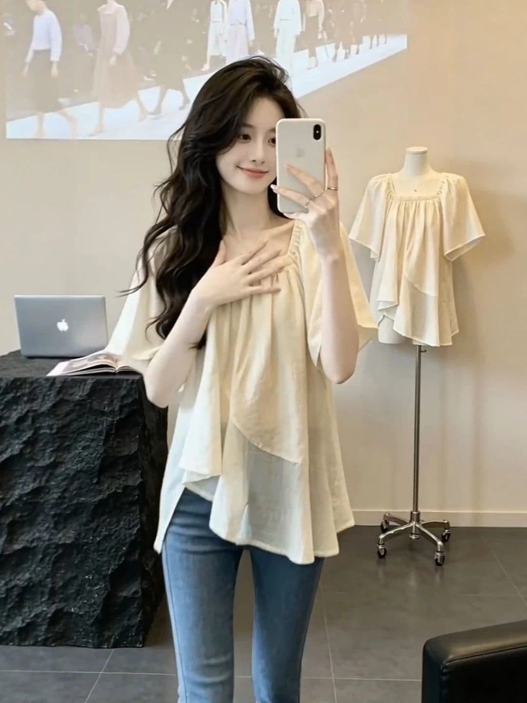 프랑스식 순수한 욕망 바람 광장 칼라 시폰 셔츠 여성 여름 불규칙 프릴 매우 요정 ~ 중 맨위 표지 배 인형 셔츠 여름 상세 이미지 6