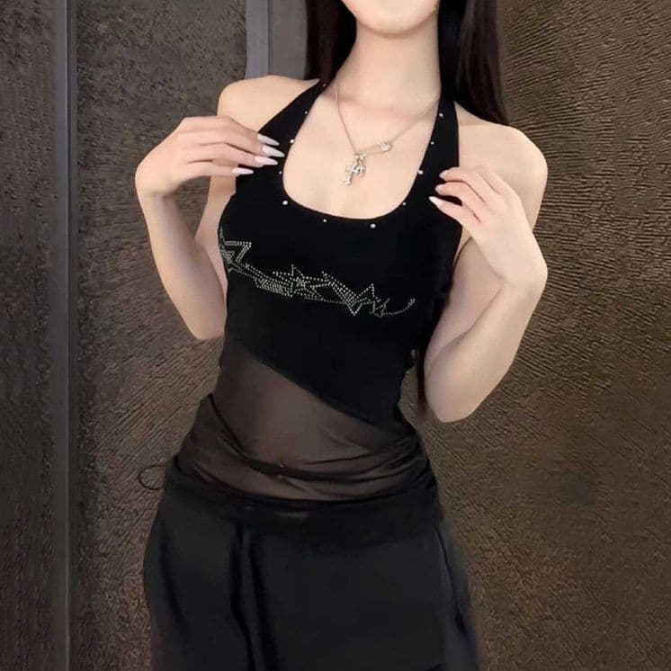 경관 그림 모방 면 핫걸 y2k 아시아 인 ~보다 행침 목 조끼 여성 몸매 가꾸기 작은 대중 슬립 망사 맨위 이미지 3