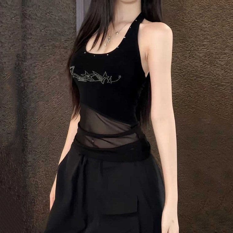경관 그림 모방 면 핫걸 y2k 아시아 인 ~보다 행침 목 조끼 여성 몸매 가꾸기 작은 대중 슬립 망사 맨위 이미지 4