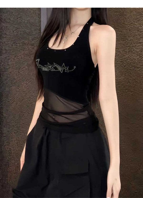 경관 그림 모방 면 핫걸 y2k 아시아 인 ~보다 행침 목 조끼 여성 몸매 가꾸기 작은 대중 슬립 망사 맨위 상세 이미지 3