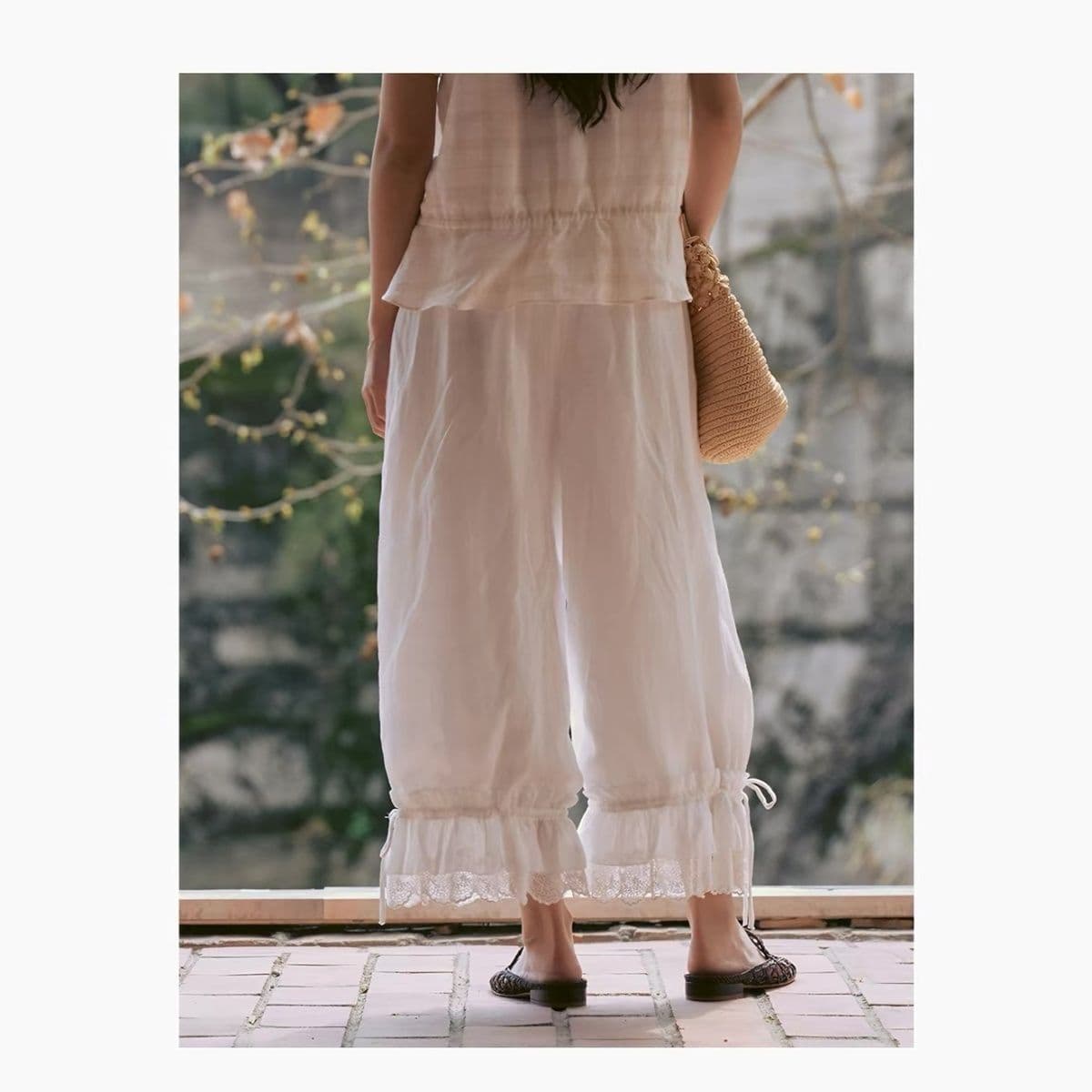 일본식 신선함 달콤함 전원 바람 레이스 측면 Chic 긴 바지 여름 새로운 루즈핏 얇고 가벼운 슬림해 보이는 캐주얼 바지 여성 이미지 2
