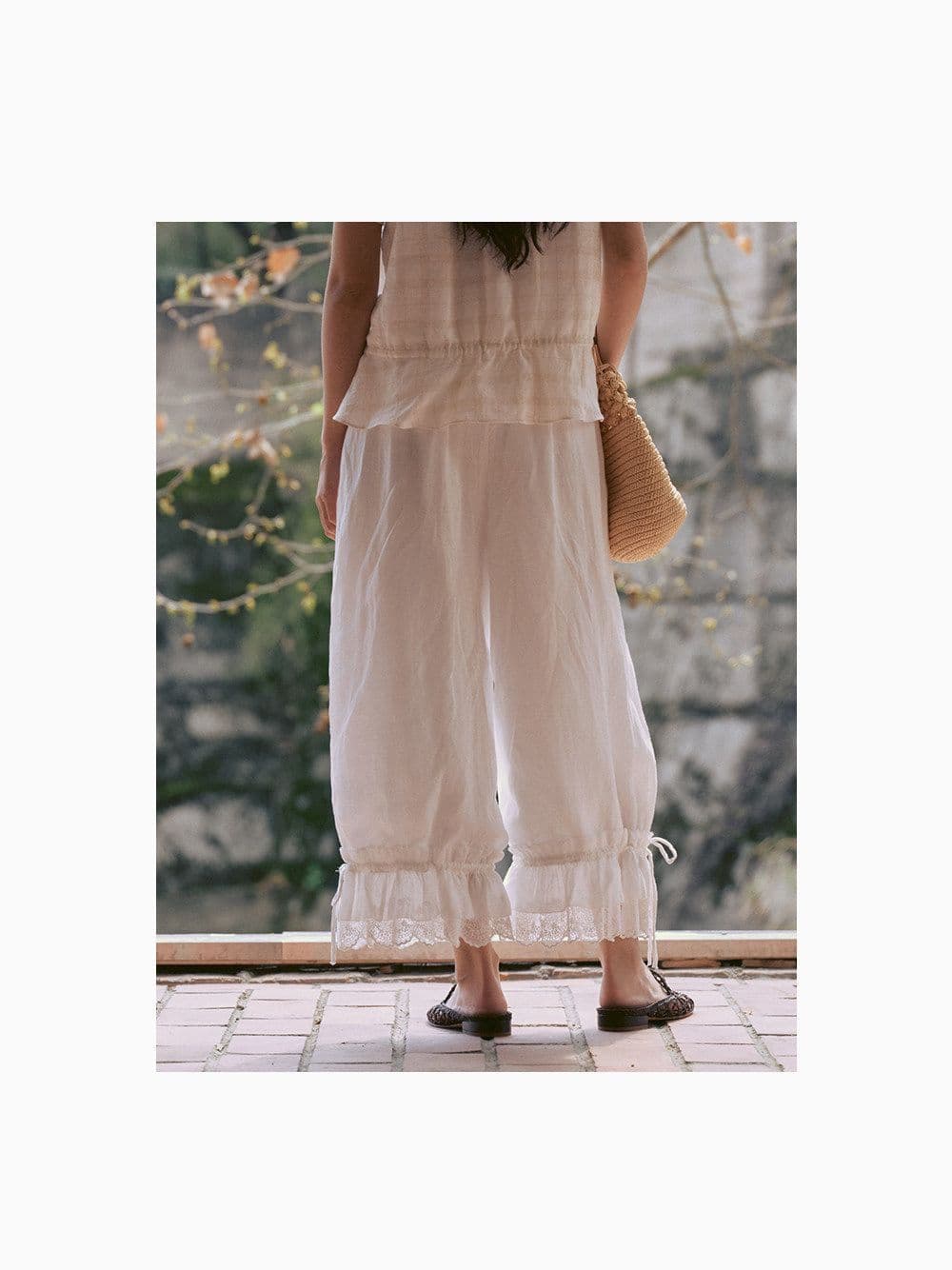 일본식 신선함 달콤함 전원 바람 레이스 측면 Chic 긴 바지 여름 새로운 루즈핏 얇고 가벼운 슬림해 보이는 캐주얼 바지 여성 상세 이미지 6