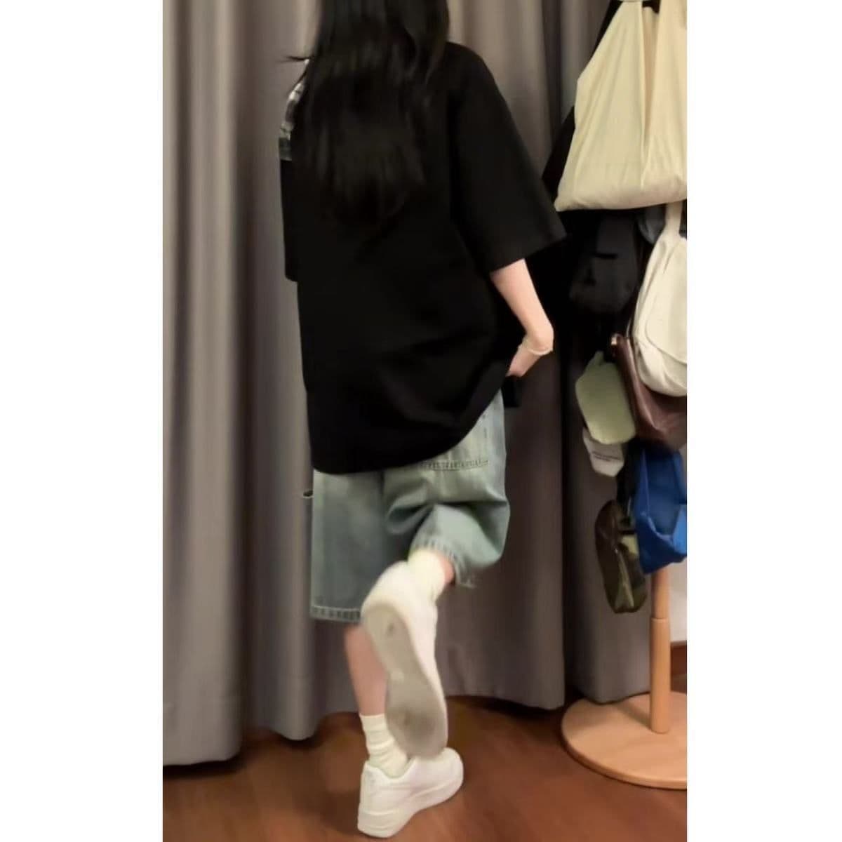 순면 아메리칸 나비 매듭 스트랩 반팔 티셔츠 여성 여름 디자인 센스 루즈핏 슬림해 보이는 느긋한 휴식 센스 맨위 상세 이미지 6