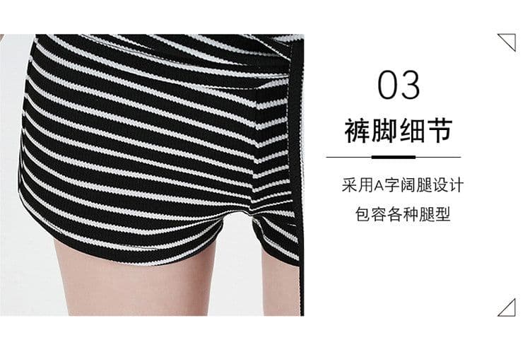 후아 남편 그리드 복합 우유 실크 핫걸 흑백 줄무늬 배색 스트랩 나비 매듭 와이드 레그 팬츠 핫 바지 반바지 여성 상세 이미지 10
