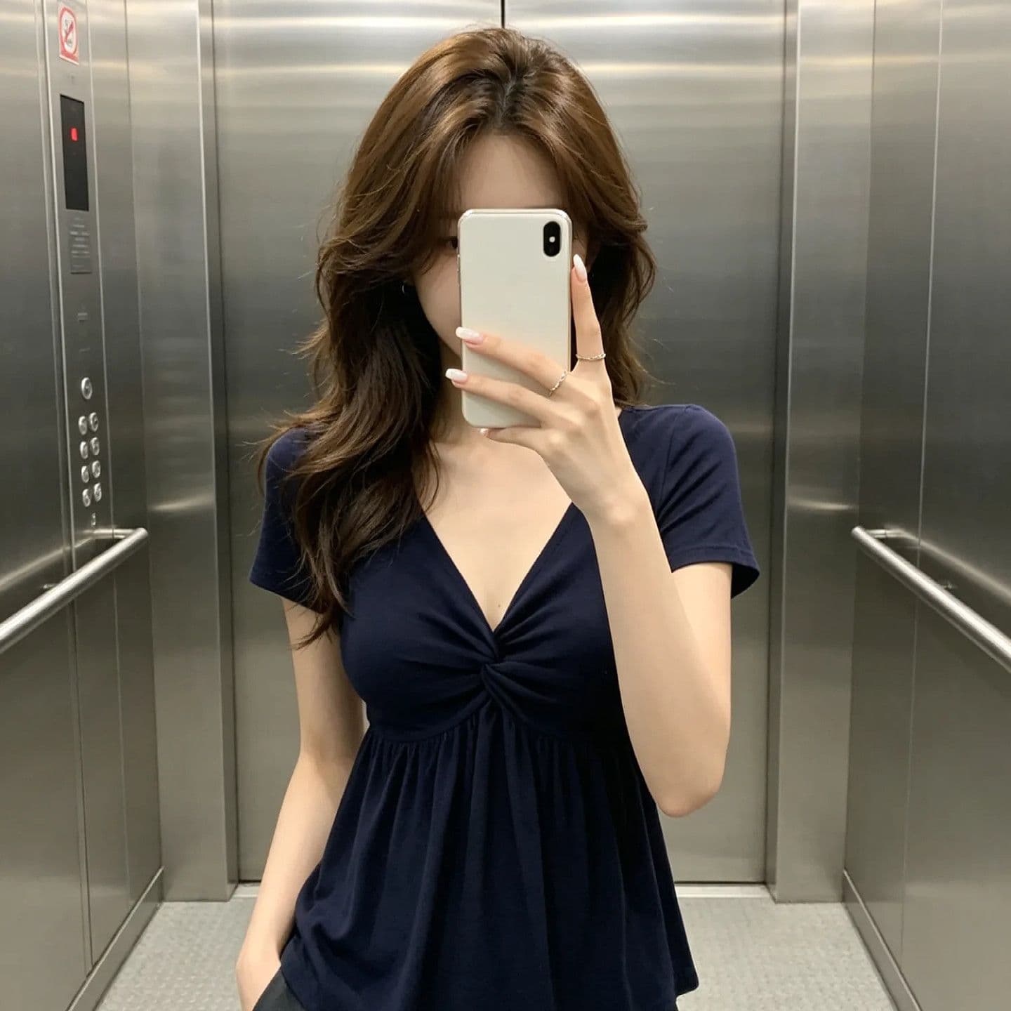 순수한 욕망 품격 비틀림 V넥 허리 수축 티셔츠 여성 여름 고급 센스 슬림해 보이는 아름다운 맨위 상세 이미지 3