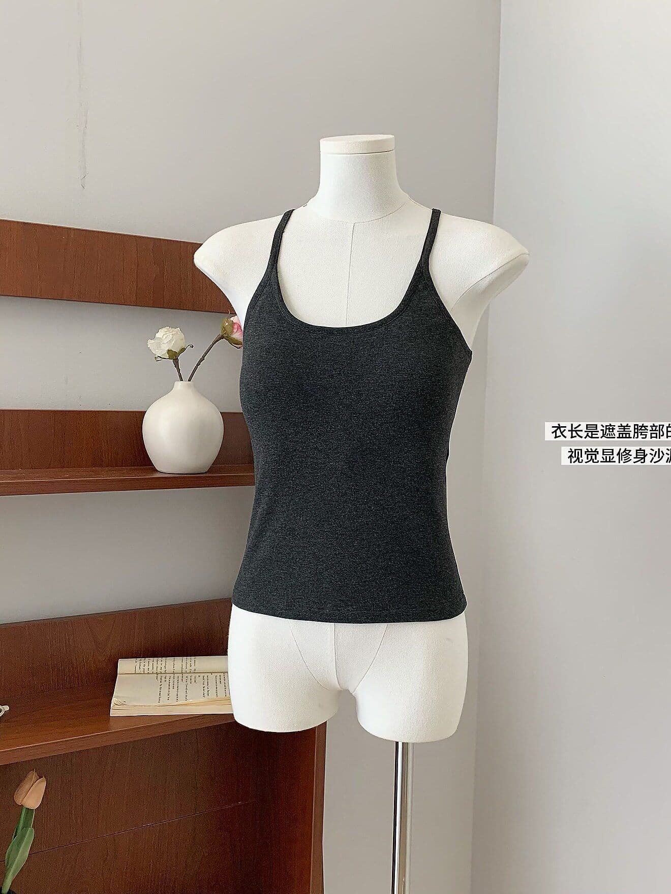 회색 행침 목 작은 조끼 여성 여름 외출용 쇼트 스타일 몸매 가꾸기 단어 아름다움 뒤로 슬립 맨위 상세 이미지 5