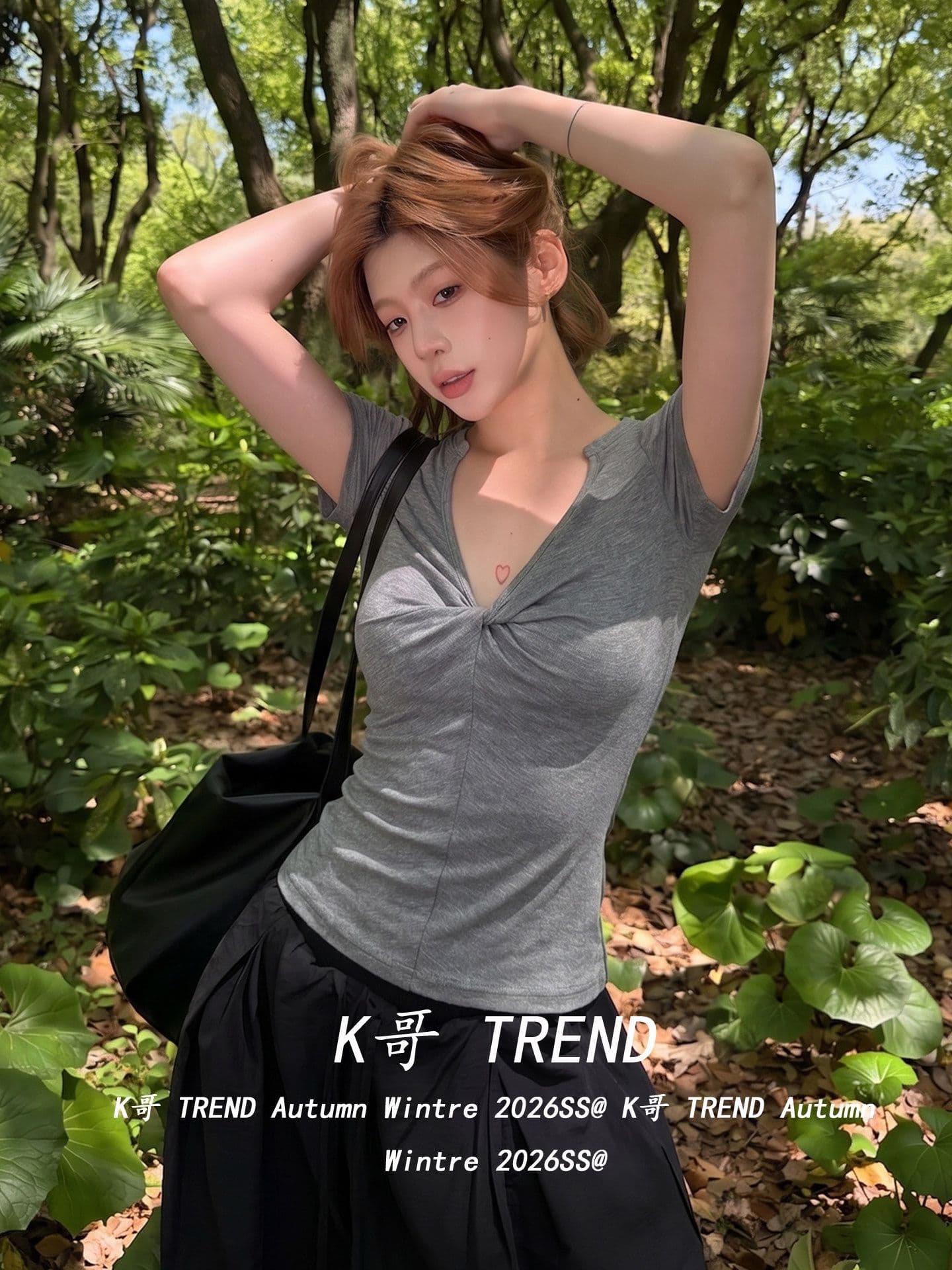 회색 V넥 비틀림 반팔 티셔츠 여성 여름 디자인 센스 작은 대중 핫걸 몸매 가꾸기 슬림해 보이는 맨위 상세 이미지 3