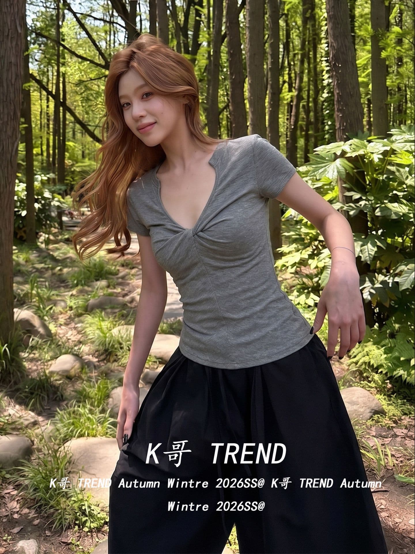 회색 V넥 비틀림 반팔 티셔츠 여성 여름 디자인 센스 작은 대중 핫걸 몸매 가꾸기 슬림해 보이는 맨위 상세 이미지 7