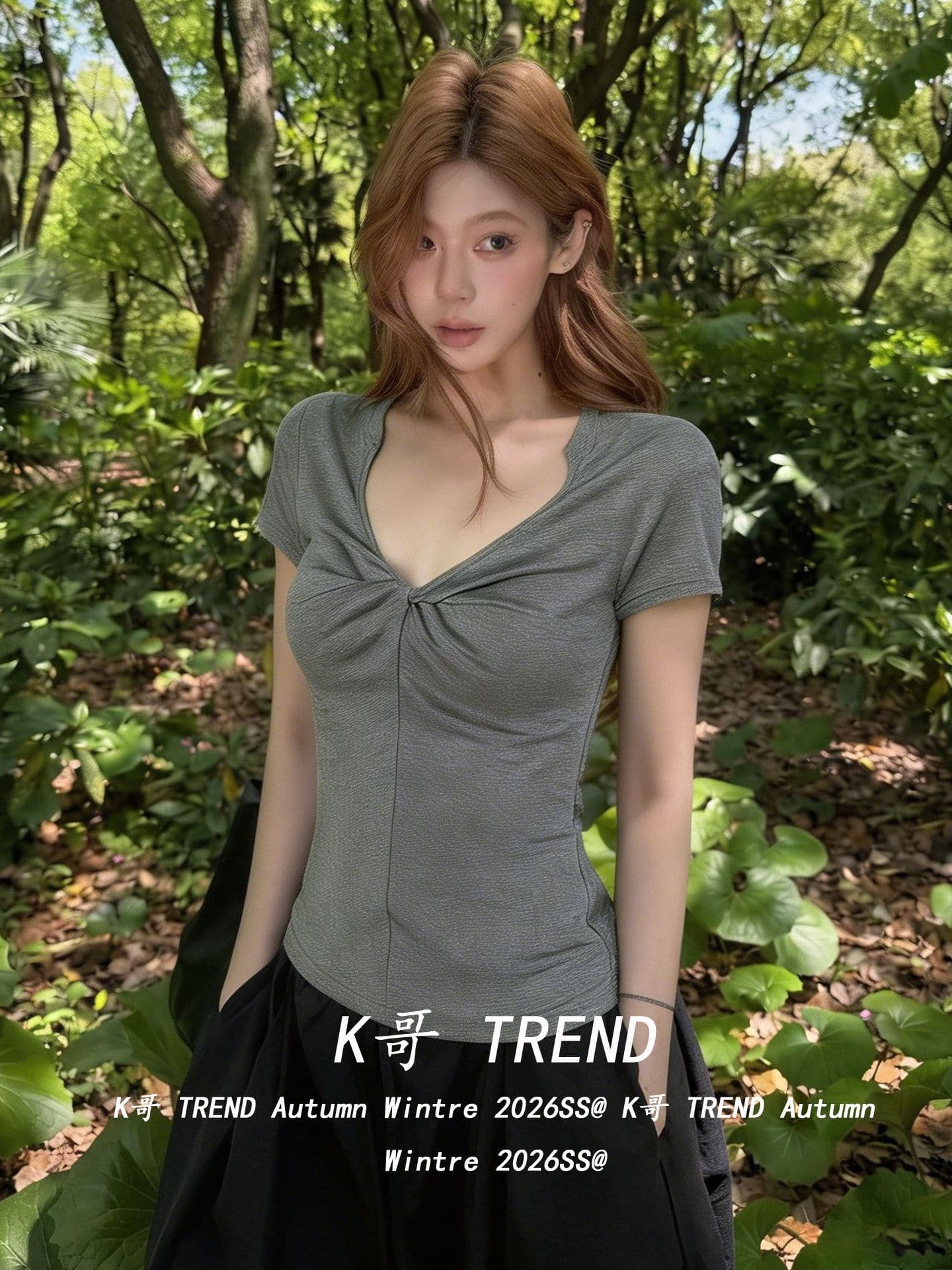 회색 V넥 비틀림 반팔 티셔츠 여성 여름 디자인 센스 작은 대중 핫걸 몸매 가꾸기 슬림해 보이는 맨위 상세 이미지 9