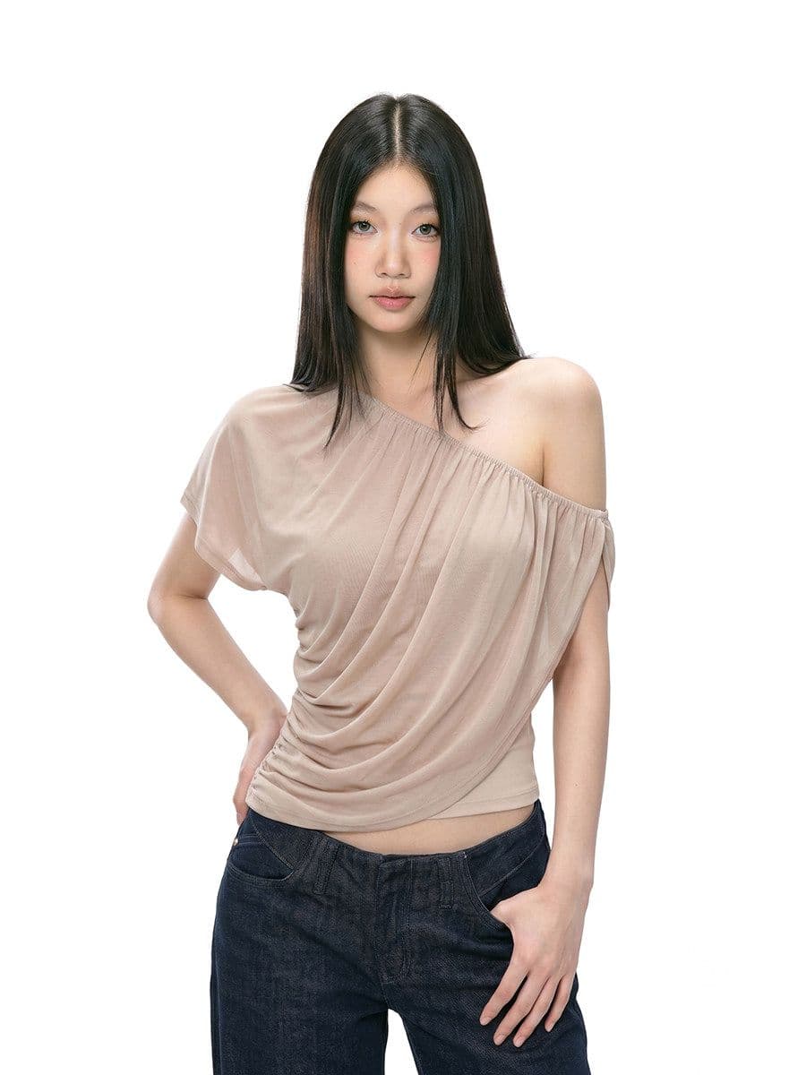 비스듬한 어깨 의류 섹시함 오프숄더 핫걸 순수한 욕망 여름 슬림해 보이는 반팔 여성 티셔츠 상세 이미지 7
