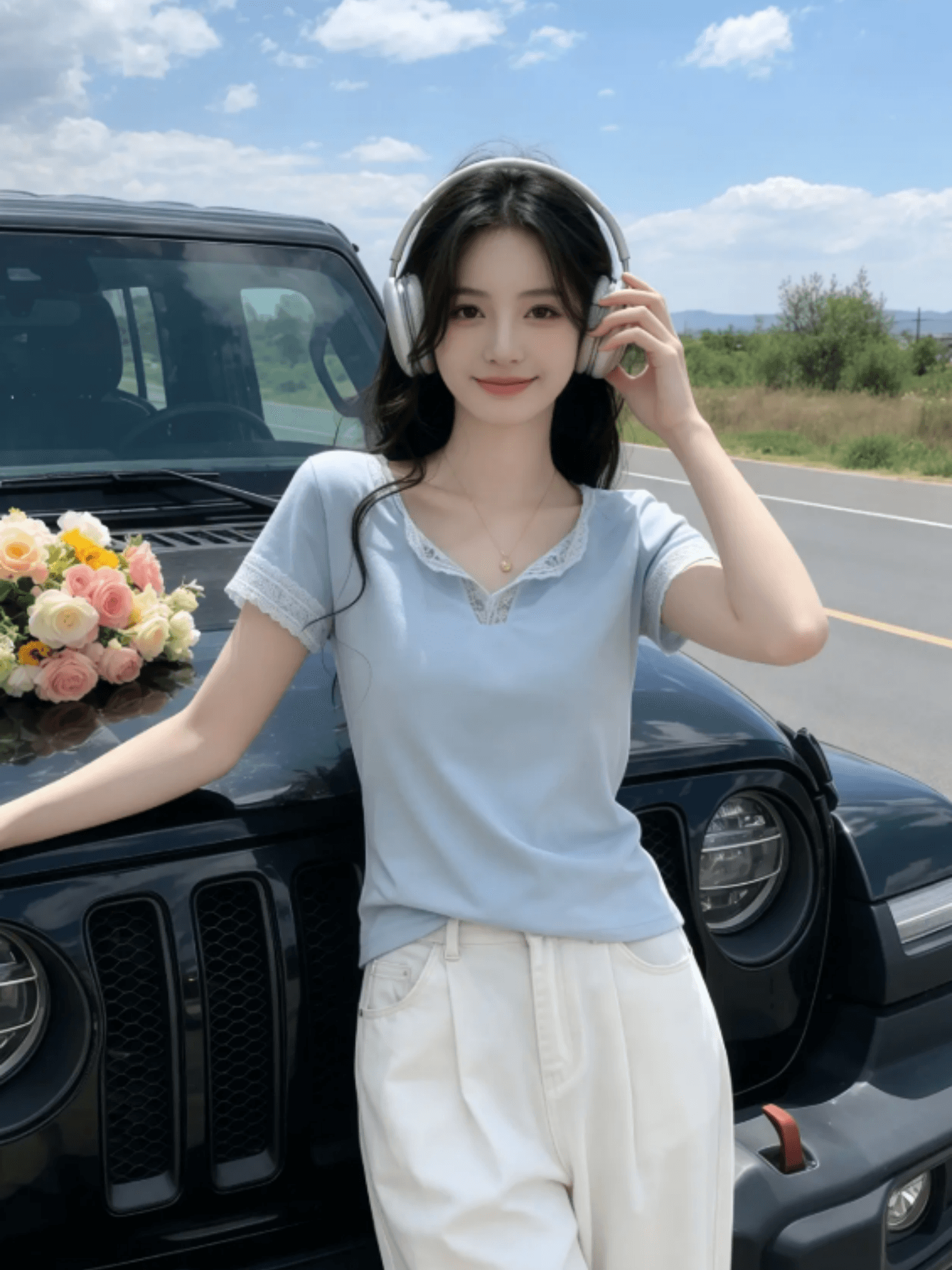 다용도 반팔 티셔츠 여성 여름 새로운 프랑스식 캐주얼 레이스 조각 V넥 티셔츠 맨위 상세 이미지 9