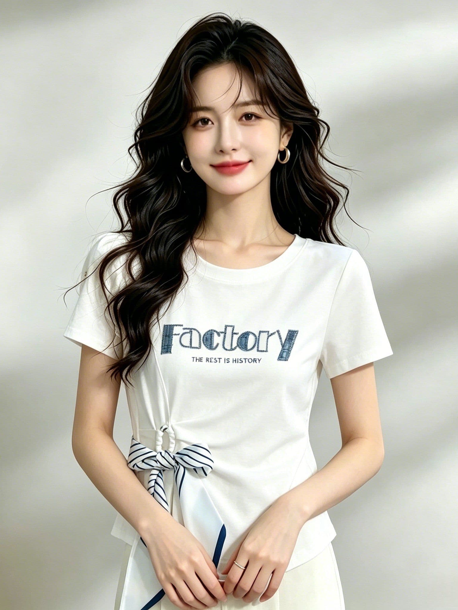 차가운 실크 차가운 면 리브 불규칙 레이스업 나비 매듭 반팔 티셔츠 여성 여름 26 새로운 허리 수축 쇼트 스타일 맨위 상세 이미지 8