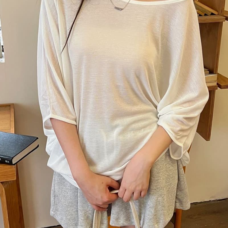 모달 사람들 면 200그램 원본 대 핏 스타일 홀로우 아웃 레이스 여름 자외선 차단 블라우스 루즈핏 배트윙 소매 이미지 5