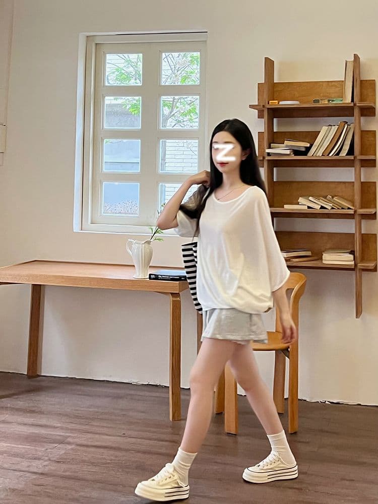 모달 사람들 면 200그램 원본 대 핏 스타일 홀로우 아웃 레이스 여름 자외선 차단 블라우스 루즈핏 배트윙 소매 상세 이미지 4