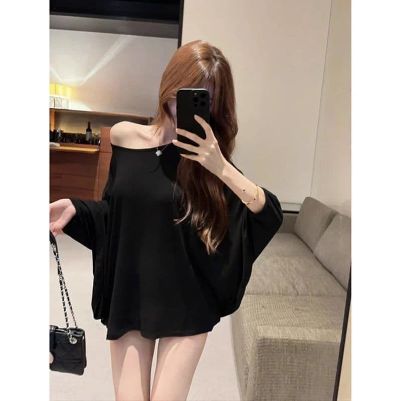 모달 사람들 면 200그램 원본 대 핏 스타일 홀로우 아웃 레이스 여름 자외선 차단 블라우스 루즈핏 배트윙 소매 상세 이미지 6
