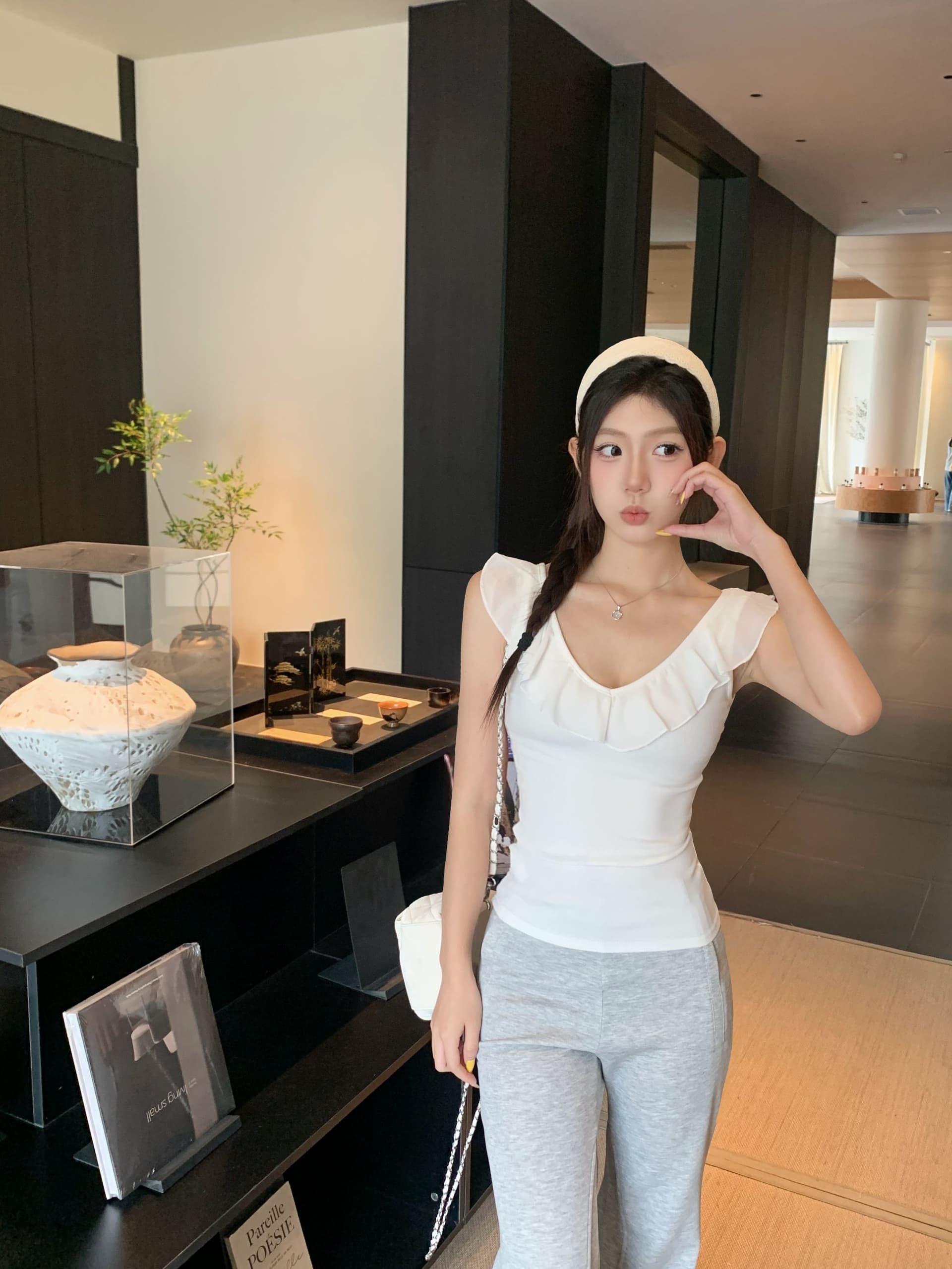 사람들 면 260 그램 양면 V넥 순수한 욕망 인기 티셔츠 오프숄더 디자인 슬림해 보이는 맨위 상세 이미지 4