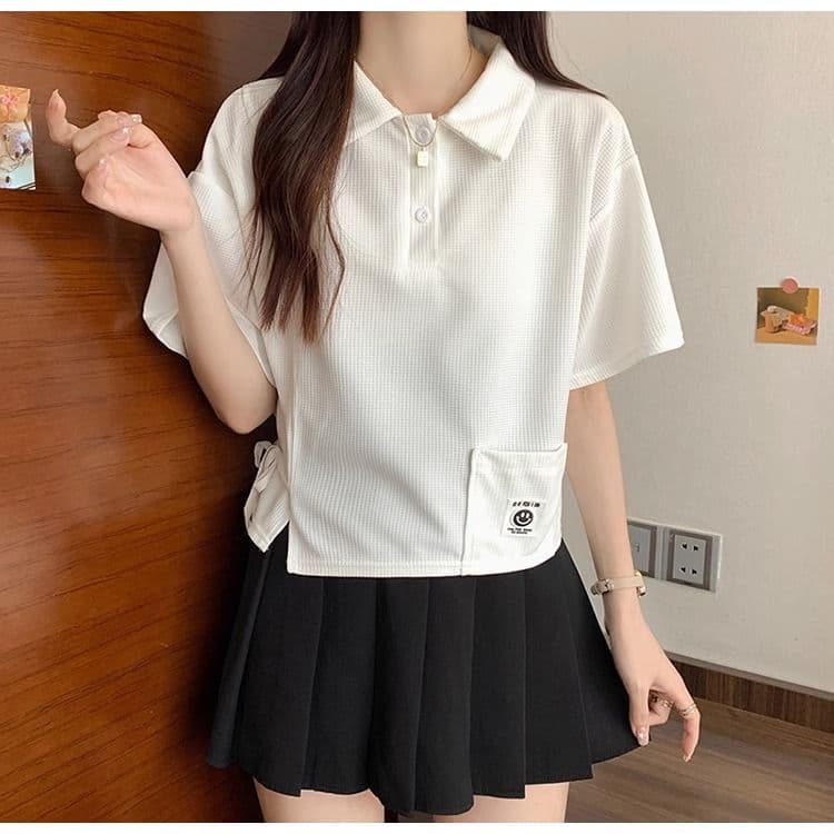 디자인 센스 작은 대중 POLO 칼라 반팔 긍정적 인 어깨 티셔츠 2026 새로운 쇼트 스타일 핫걸 맨위 여성 여름 상세 이미지 4
