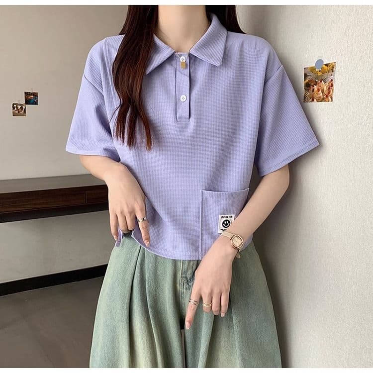 디자인 센스 작은 대중 POLO 칼라 반팔 긍정적 인 어깨 티셔츠 2026 새로운 쇼트 스타일 핫걸 맨위 여성 여름 상세 이미지 18