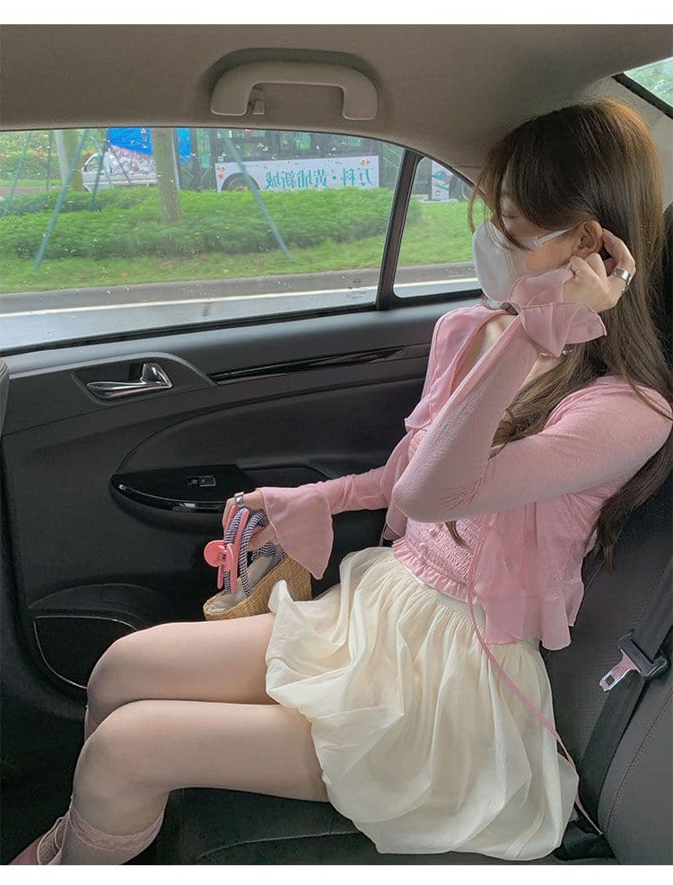 자외선 차단 나팔 소매 쉬폰 오픈 가디건 여성 여름 얇은 스타일 레이스 슈퍼 요정 외부 가져 가라. 블라우스 숄 맨위 상세 이미지 3