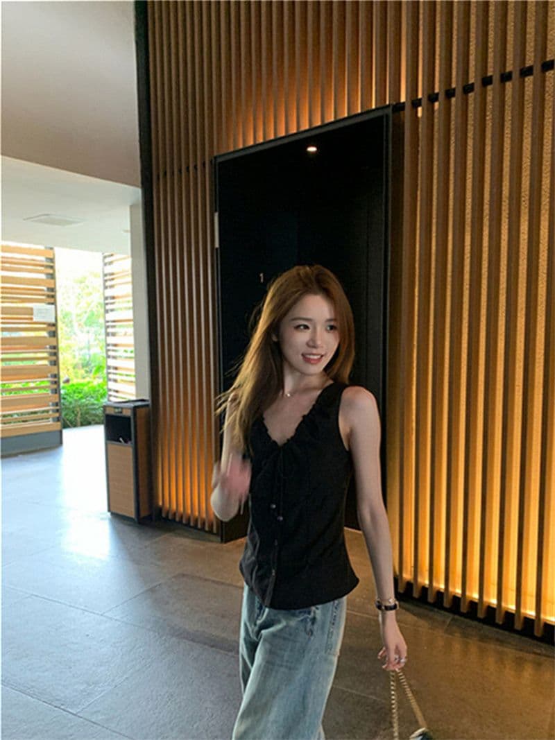 네리 프랑스식 펌프 로프 비즈 핀치 Pleat 베스트 조끼 여름 핫걸 바람 민소매 맨위 상세 이미지 11