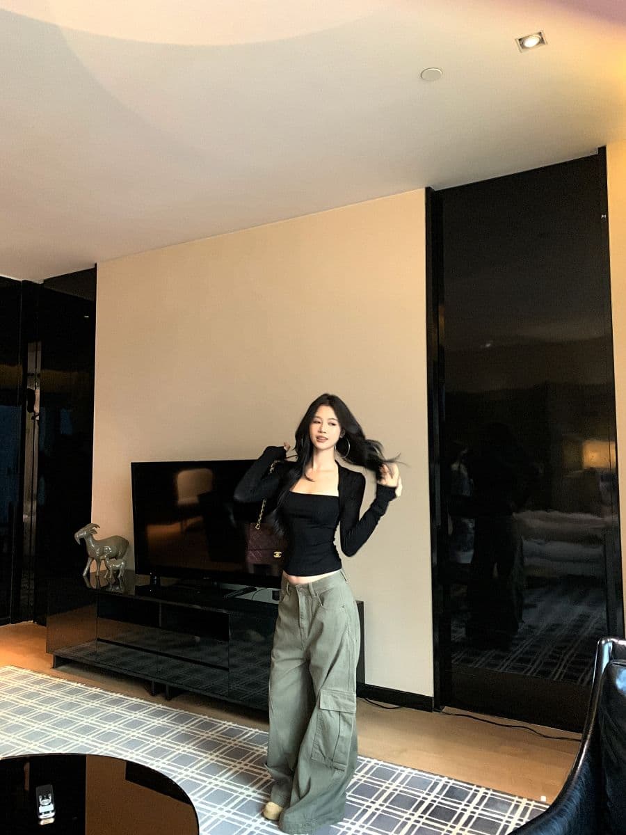 원본 것 이전 너비 이중층 핫걸 검정색 몸매 가꾸기 슬림해 보이는 긴팔 티셔츠 가을 인사이드 잡아라. 의류 여성 상세 이미지 6