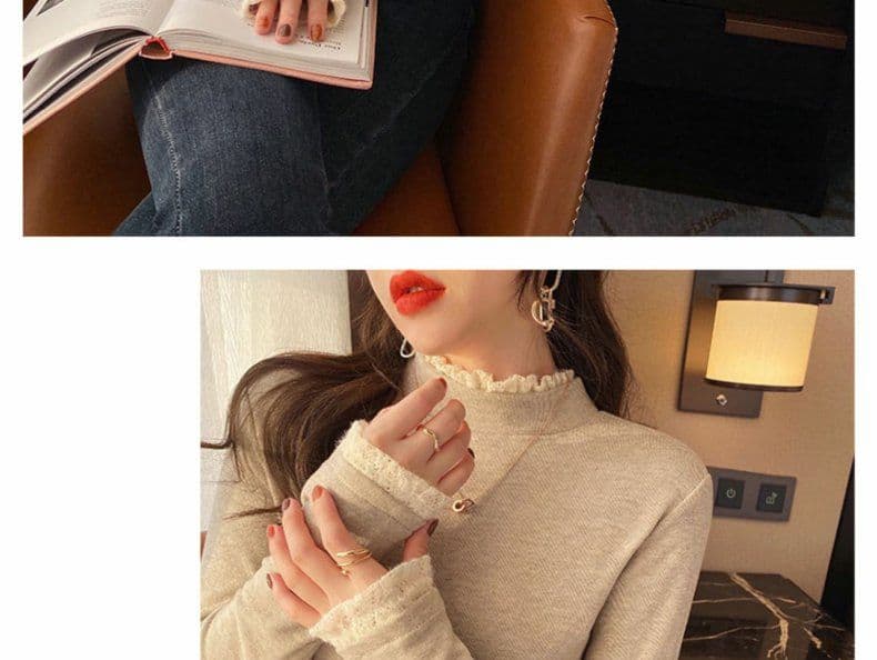양모 플리스 기본 셔츠 반하이넥 가을 겨울 새로운 긴팔 티셔츠 레이스 인사이드 가져 가라. 새로운 디자인 센스 티셔츠 트렌디 상세 이미지 8