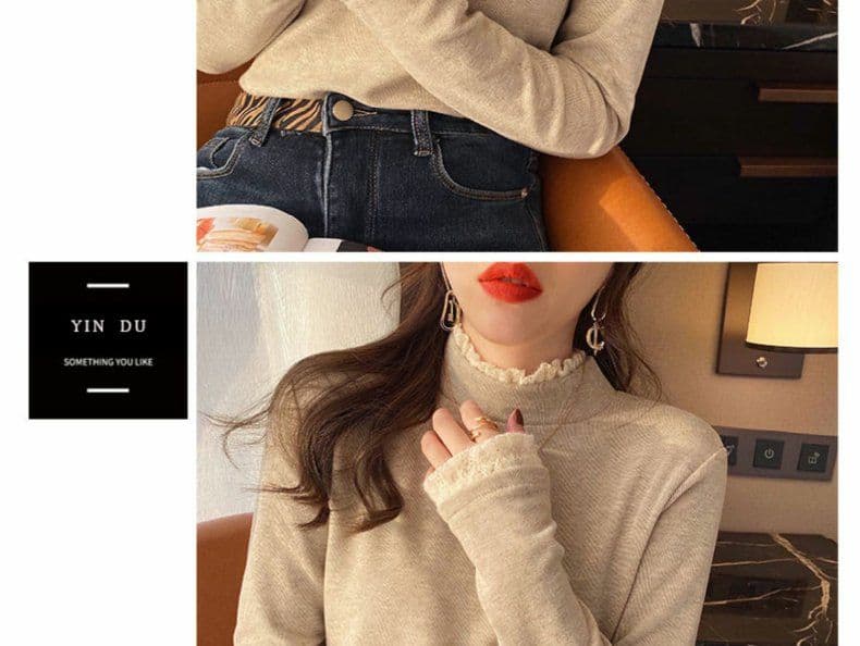 양모 플리스 기본 셔츠 반하이넥 가을 겨울 새로운 긴팔 티셔츠 레이스 인사이드 가져 가라. 새로운 디자인 센스 티셔츠 트렌디 상세 이미지 9