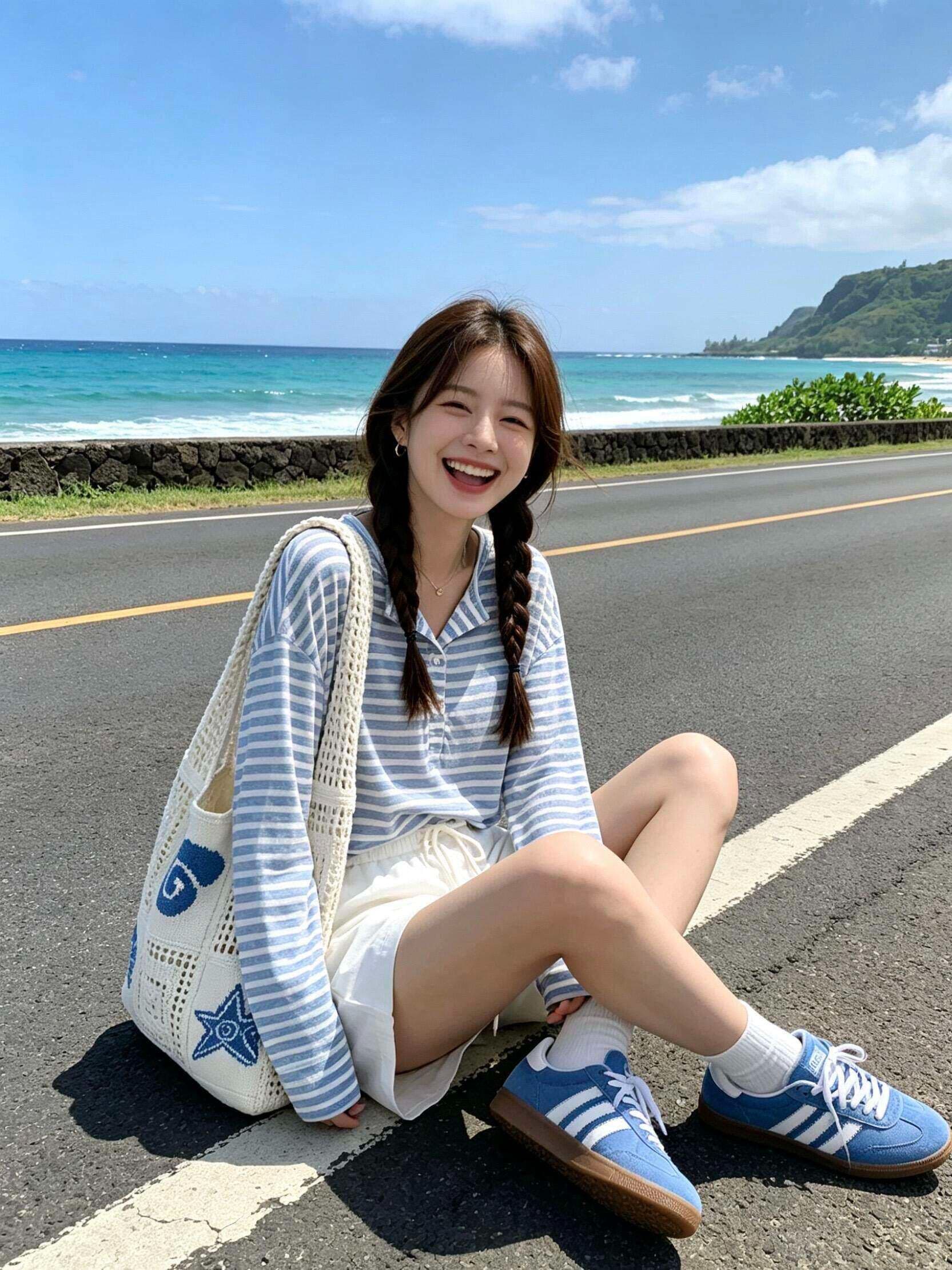 원본 품질 느긋한 스트라이프 긴팔 티셔츠 여성 여름 가을 품격 다용도 루즈핏 작은 대중 자외선 차단 맨위 상세 이미지 3