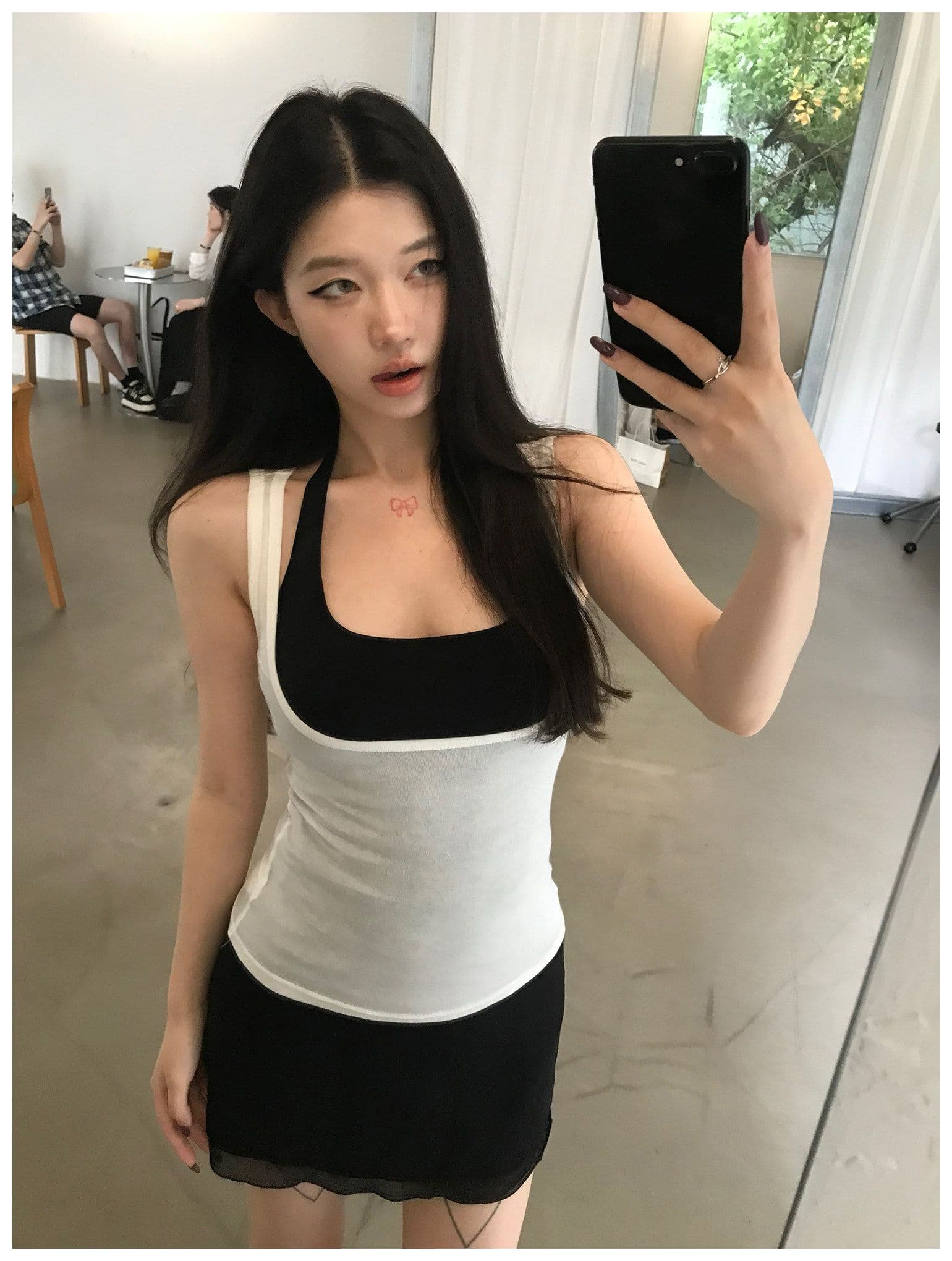 사람들 면 가슴 패드 순수한 욕망 핫걸 얇은 스타일 티셔츠 맨위 여성 여름 행침 목 캐미솔 세트 체하다 조각 착용 가져 가라. 상세 이미지 16