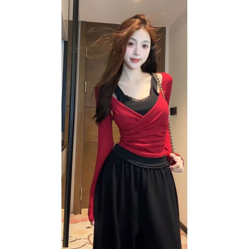 1x1 De 플러시 220 그램 순수한 욕망 바람 페이크 레이어드 긴팔 기본 셔츠 가을 겨울 작은 키 몸매 가꾸기 맨위