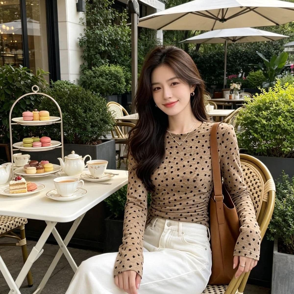 40d 메시 원단 디지털 부드러운 바람 레트로 디자인 센스 작은 대중 도트 무늬 긴팔 티셔츠 여성 헤일로 염색 Chic 기본 셔츠 이미지 4
