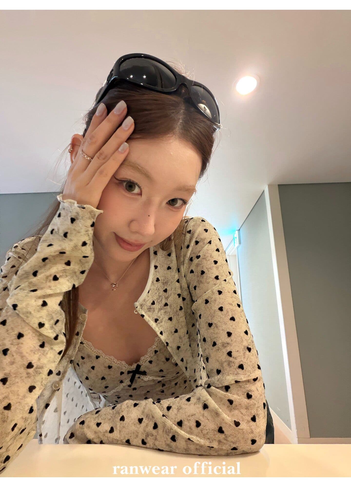 원본 원단 하트 도트 무늬 긴팔 순수한 욕망 홀치기 염색 프린트 식물 플러시 레이스 슬립 반팔 자외선 차단 오픈 가디건 상세 이미지 4
