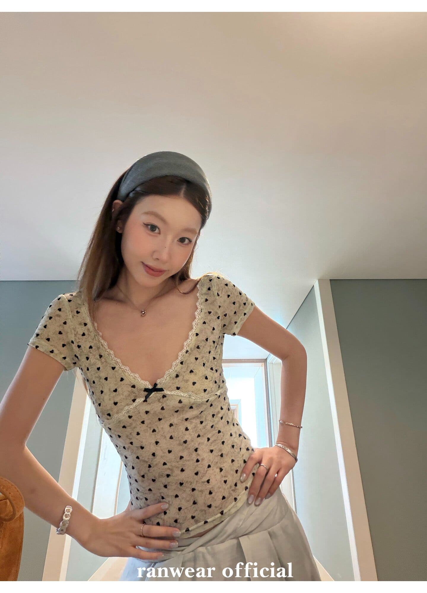 원본 원단 하트 도트 무늬 긴팔 순수한 욕망 홀치기 염색 프린트 식물 플러시 레이스 슬립 반팔 자외선 차단 오픈 가디건 상세 이미지 9